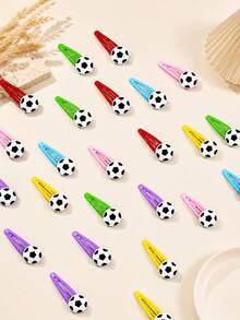 6pcs Football Hair Clips World Cup Theme Water Drop BB Clips Sports Side Bangs Clips Suitable For Holiday Matching - Multicolor - View 1
