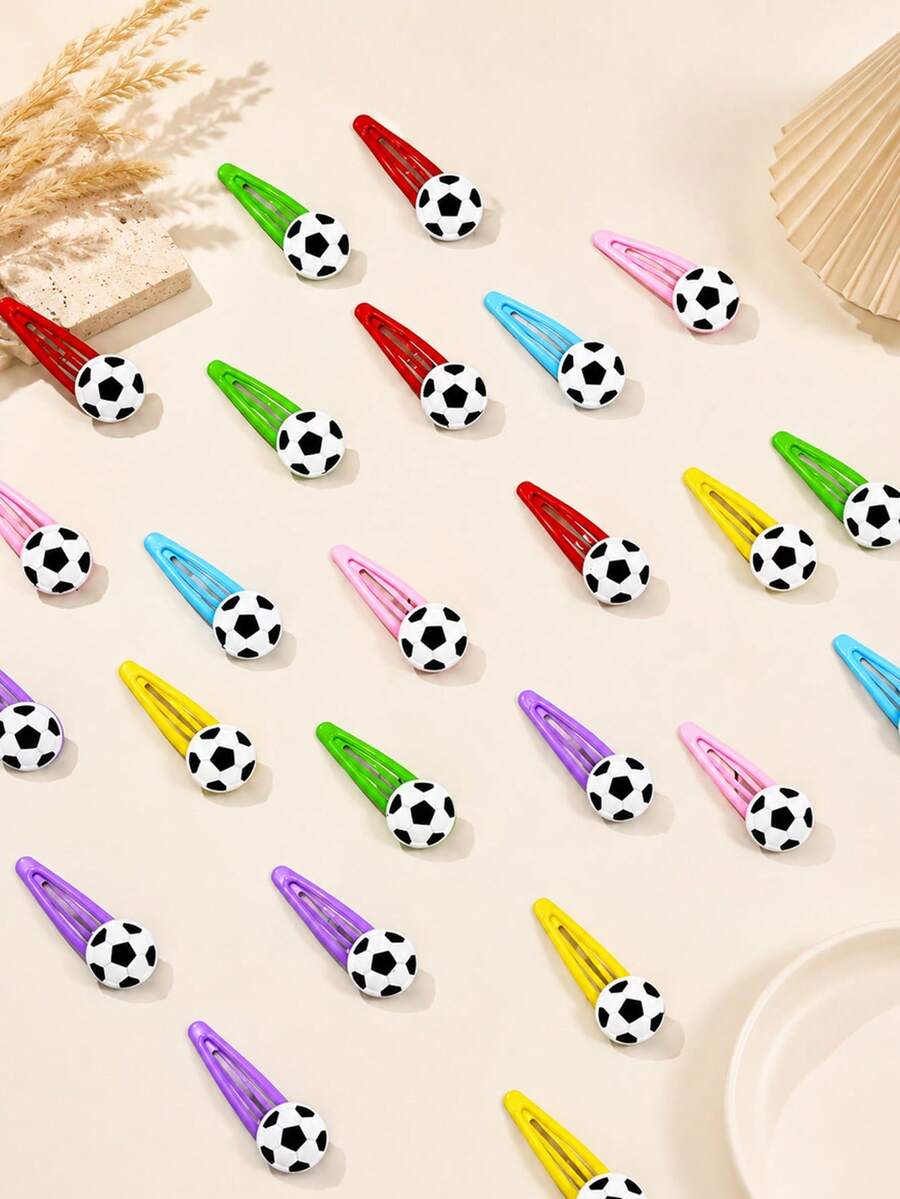 6pcs Football Hair Clips World Cup Theme Water Drop BB Clips Sports Side Bangs Clips Suitable For Holiday Matching - Multicolor - View 1