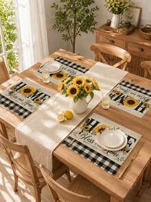 1 pieza Camino de mesa con patrón de girasol a cuadros amarillo & blanco, estilo campestre, decoración del hogar y cocina, 1 pieza camino de mesa, 4 piezas manteles individuales, 1 pieza funda de almohada, juego de camino de mesa & manteles individuales, múltiples combinaciones de productos disponibles, decoración del hogar suministros para fiestas interiores & exteriores, decoración de habitación. Adecuado para decoración del hogar y cocina en primavera & verano y decoración de fiestas - Multicolor - Ver 5