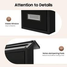 Black Wall Mount Galvanized Iron Mailbox With Lock & 2 Keys, Waterproof Rustproof Modern Letter Box With View Window Noise Reduction Pad For Home Apartment Office Outdoor - Modern - View 5