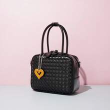 Colección Primavera 2026: Bolso Bowling de Cuero Vacuno, Bolso Bandolera Texturizado para Mujer, Versátil para Viajes Diarios - Blanco perla (con colgante) - View 3