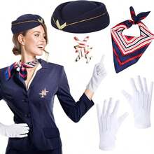 Set de 5 accesorios de azafata, adecuado para combinar con el uniforme de azafata de verano, para fiestas, baile, eventos de azafatas - Multicolor - Ver 11