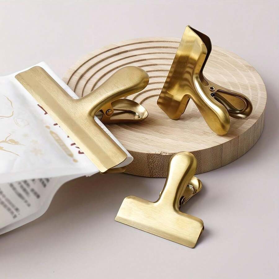 晶片夾、袋夾、金色不鏽鋼夾、零食密封工具夾、鈔票夾、文具夾、長尾夾、強力夾,適用於辦公室和廚房、食品、咖啡袋、筆記本、手工 - A - 查看 1