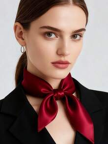 1 pièce Foulard en satin de soie synthétique de couleur unie pour femmes, foulard carré simple, élégant et polyvalent, convient pour le port quotidien, les sorties, les rendez-vous, les rassemblements, les banquets - Multicolore - Voir 10