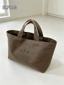 Tas Tote Kanvas Minimalis Kasual dengan Motif Huruf, Tas Tangan Warna Polos, Gaya Serbaguna dengan Kualitas dan Harga Terjangkau, Cocok untuk Ibu dengan Anak, Pelajar, dan Profesional Kantoran - Dark Grey - View 1