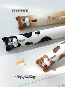 4支/組 貓咪造型 0.5mm 快乾黑色凝膠筆,創意動物設計,書寫順滑,辦公用品 - 彩色 - 查看 10