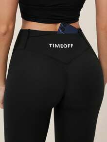 TimeOff 女款 1 件純色抓皺後腰帶口袋修身運動長褲 - 黑色 - 查看 9