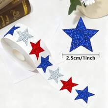500pcs (1 Roll) Holographic Star Stickers, 3 Colors Blue Red Five-Pointed Star Stickers, Shiny Silver Five-Pointed Star Stickers, School Home Training Incentive Stickers, Gift Decoration Packaging Seal Stickers School Supplies - Cartoon - View 2