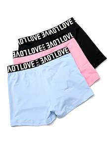 3 piezas/Set Pantalones cortos para niñas, pantalones cortos con estampado de letras en la cintura, casual, para exteriores, fitness, yoga, tela de alta elasticidad, suave y cómodo - Multicolor - Ver 2