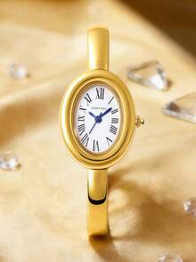 LUCKYFOX 1pc Boxed Ins Style Premium Women's Watch Gift Set, Gold Round Dial Wristwatch + Pearl Bracelet & Stud Earrings Jewelry Set, Suitable For Daily Wear, Holiday Gifts, Halloween, Christmas, Valentine's Day - Gold - View 3