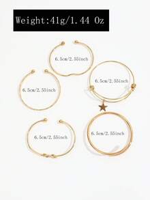 5pcs Vintage Star Push-Pull Adjustable Bangle Set, Multi- Knot & Hammered Texture Open Cuff Bracelets For Women - Gold - View 5