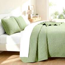 HAIDREN 2/3pcs Quilt Set Bedspreads( 1 Quilt, 1 Or 2 Pillowcase)-Soft Ventilate Quilt, Lightweight Microfiber Bedspread - Halloween And Christmas Modern Style Coin Pattern Coverlet, Gifts For Back-To-School Season, Suitable For School Dormitories - Pastel Green - View 3