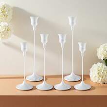 3pcs/6pcs Romantic White Candle Holders, Bow-Knot Conical Candle Holders, Elegant Stand Decoration For Dining Table Centerpiece, Suitable For Dining Table Party Decoration, Home Gathering Tabletop Decoration, Wedding Venue Decoration And More (Candles Not Included) - Multicolor - View 12