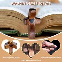 20pcs Small Creative Handheld Wooden Holding Cross Heart Charm, Soothing Encouragement Christian Prayer Token With Elegant Gift Bags, Religious Memorial Baptism Birthday Gifts For Family - Brown - View 1