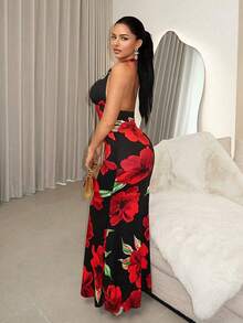 YijiaNvz   Vestido de sirena con cuello halter y encaje sexy - Burdeos - Ver 3