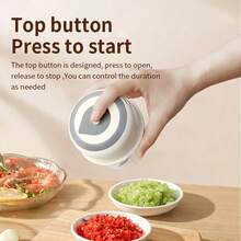 250ML Electric Garlic Chopper, Mini USB Rechargeable Vegetable Chopper, Wireless Garlic Chopper Onion Chopper Food Chopper, Suitable For Ginger, Chili, Meat Paste, Wireless Food Processor, White, Battery Capacity 800mAh - White - View 2