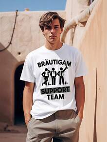 eam-Outfits, Schwarzes Kurzarm-Freizeit-T-Shirt mit Logo-Design, Unisex für Trauzeugen und Hochzeitsveranstaltungen, Bequeme Rundhals-Gruppenkleidung, Reguläre Passform, Ganzjährig tragbar, Geometrisches Muster - Schwarz - Übersicht 1