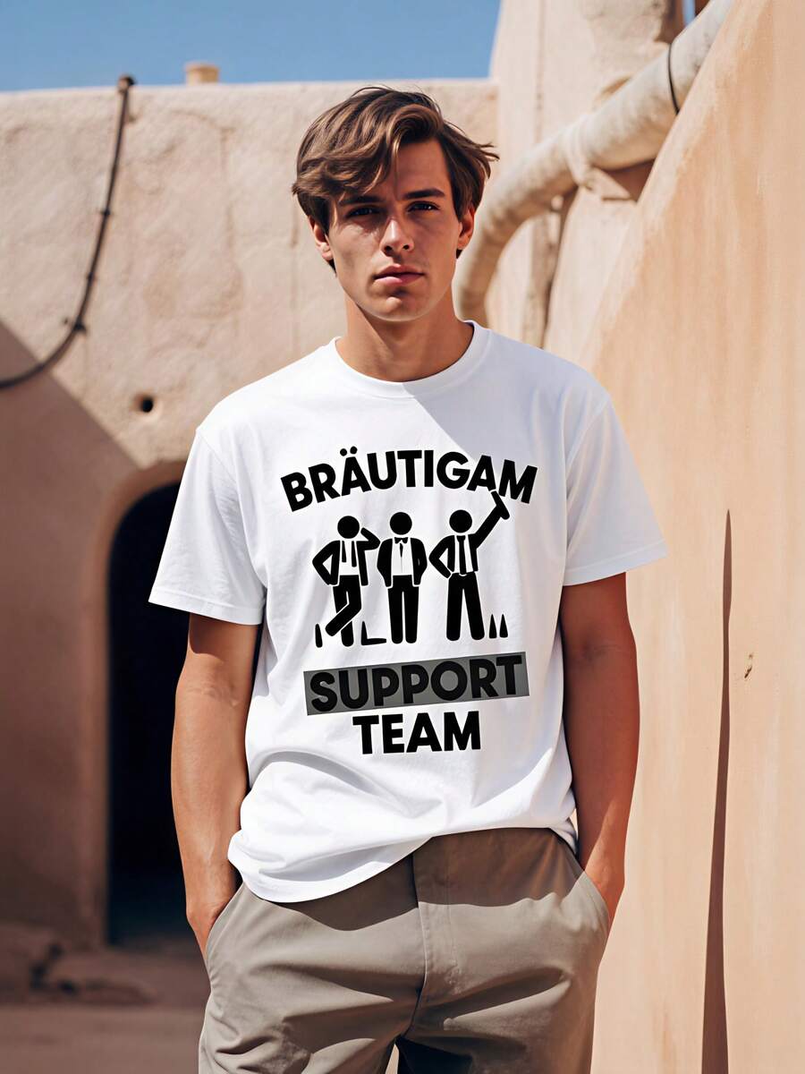 eam-Outfits, Schwarzes Kurzarm-Freizeit-T-Shirt mit Logo-Design, Unisex für Trauzeugen und Hochzeitsveranstaltungen, Bequeme Rundhals-Gruppenkleidung, Reguläre Passform, Ganzjährig tragbar, Geometrisches Muster - Schwarz - Übersicht 1