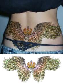 Waterproof Angel Wings Temporary Tattoo Sticker For Women, Crown Wing Fake Tattoo, Long Lasting Body Art For Back Shoulder Festival Party - Multicolor - View 5