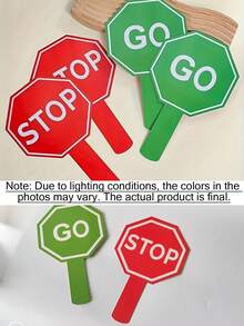 2件組 GO/STOP 交通標誌套裝，紅綠色 2D 平面教室標誌，道路安全教學輔助工具，交通規則學習裝飾，派對裝飾，生日道具 & 節日教室用品 - GO/STOP舉手牌 - 查看 9