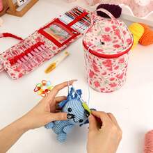 1 Set Printed Yarn Storage Bucket Bag + Crochet Storage Roll Bag, Multi-Pocket Portable Knitting Tool Tote Bag, Storage For Handmade DIY Sewing And Knitting Supplies, Suitable For Home Or Travel - Yarn Storage - View 8
