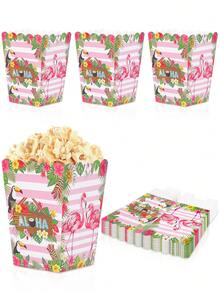 10pcs/20pcs/30pcs Cajas de palomitas de maíz de papel Aloha hawaiano rosa, contenedores de aperitivos con diseño tropical de flamenco, tucán, flores y rayas, parte superior 3.14in parte inferior 2.36in altura 4.3in Cajas de recuerdos para fiesta Luau, verano, playa, piscina, fiesta de cumpleaños tropical, suministros para barbacoa - Multicolor - Ver 1