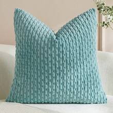 1pc/2pcs Bohemian Striped Throw Pillow Cover (Pillow Insert Not Included), Soft Plush Corduroy Solid Color Decorative Square Pillow Case, Suitable For Holiday, Sofa, Bedroom, Bed, All Seasons Use. - Mint Blue - View 17