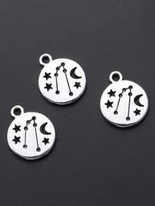 12pcs Random Assorted 12 Zodiac Signs Alloy Pendants DIY Handmade Jewelry Accessories, Astrological Star Moon Round Charms, Vintage Silver-Tone Pendants For Bracelets, Necklaces, Keychains - Multicolor - View 11
