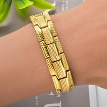 Men Business Style Stainless Steel 18K Gold Plated Magnetic Bracelet Suitable For Daily Party Wear Hip Hop Punk Fashion Jewelry - Gold - View 2