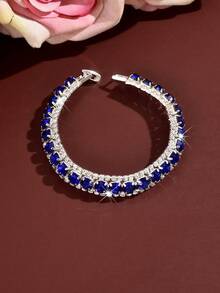 Pulsera con hebilla redonda de strass, pulsera personalizada colorida, accesorio de moda elegante y lujoso para mujeres - Azul - Ver 3