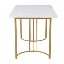 Dining Set (5 Pieces), Table And 4 Chairs, Modern Kitchen Set, 140*80cm Kitchen Table With Gold Metal Legs, White MDF Top, Brown Velvet Dining Chairs - White - View 7