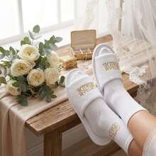 6 Pairs TEAMBRIDE Women's Open Toe White Bridal Slippers Set, Bridesmaid Gifts, Suitable For Wedding Day, Bridal Shower And Bachelorette Party Favors - Gold Capital TEAMBRIDE - View 7