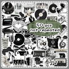 50 pcs Stiker Dekoratif DIY untuk Dinding & Buku Catatan Motif Elemen Not Instrumen Musik Hitam & Putih Gaya Ins Artistik Segar - 50 foto  bertema musik hitam putih - View 11