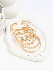 7PCS INS Style Rhombus Heart Smooth Knot Open Bangle Set, Asymmetrical Punk Multi- Bracelet For Women - Gold - View 4