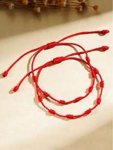 1pc Fashion Adjustable Lucky Red String Bracelet & Anklet Women's Gift - Multicolor - View 5