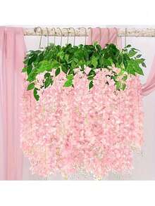 12入/包 或 4入/包 或 1入/包 (105cm/41.37in) 人造紫藤藤蔓 仿真紫藤吊掛花環 淡粉色 吊掛人造花葉 絲質長吊掛灌木花串 家居派對婚禮裝飾 房間裝飾、牆面裝飾、花園裝飾、家居裝飾 - 淺粉色 - 查看 6