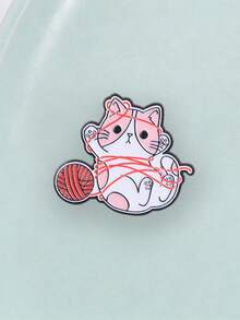 Cute Cat Playing With Yarn Enamel Pin, Messy Kitten Brooch For Cat Lovers - Multicolor - View 6