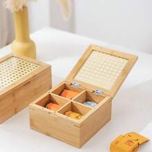 Bamboo Tea Storage Organizer With Lid – 6 Compartment Multi-Functional Box For Tea Bags, Coffee Pods & Loose Leaf, See- For Easy View, Space Saving - Natural Wood Color - View 6