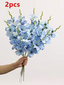 2/6件 55cm 人造水仙花與木蘭花絲綢花，居家客廳婚禮桌面裝飾，浪漫主題 - 藍色 - 查看 7
