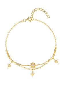 1 pièce Bracelet double couche en argent sterling S925 style doux avec motif étoile pour femmes, design de niche style Ins, polyvalent pour les trajets, élégant haut de gamme, accessoire quotidien délicat et féminin ajustable - étoiles - Voir 4