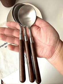 1件/2件 不鏽鋼仿胡桃木柄圓形湯匙，不鏽鋼下午茶攪拌匙，高顏值咖啡匙，蛋糕甜點小湯匙，適用於居家廚房、婚禮、餐廳，情人節/聖誕節/感恩節/母親節/父親節/花環節禮物 - 查看 9