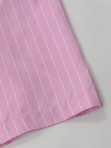 WAIT HIM Men's Summer Lightweight Breathable Casual Short Loose Striped Short Sleeve Shirt, Spring To Summer, Suitable For Daily Lightweight Wear, Suitable For Spring/Summer Wear Or Seasonal Matching - Watermelon Pink - View 3