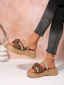 Women's New Color-Block High Heel Sandals, Elegant Fashion Outdoor Comfortable Beach Sandals, Match With Dresses, Beachwear, Fashion Anti-Slip Thick Sole High Heel Sandals - Chocolate Brown - View 3