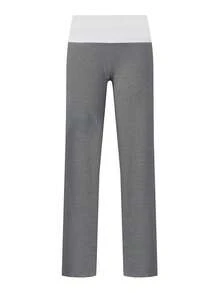 Pantalones Rectos de Mujer con Cintura Doblada, Color Liso, Primavera-Verano, para Salidas y Vacaciones, con Buena Caída y que Disimulan la Figura - Negro - Ver 1