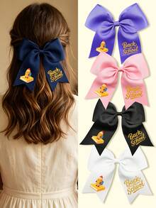 1pc Back To School Cartoon Pencil Print Large Bow Hair Clip, Preppy Style Ribbon Hairpin, Sweet Student Hair Accessory For Girls - Books and Pens - View 3