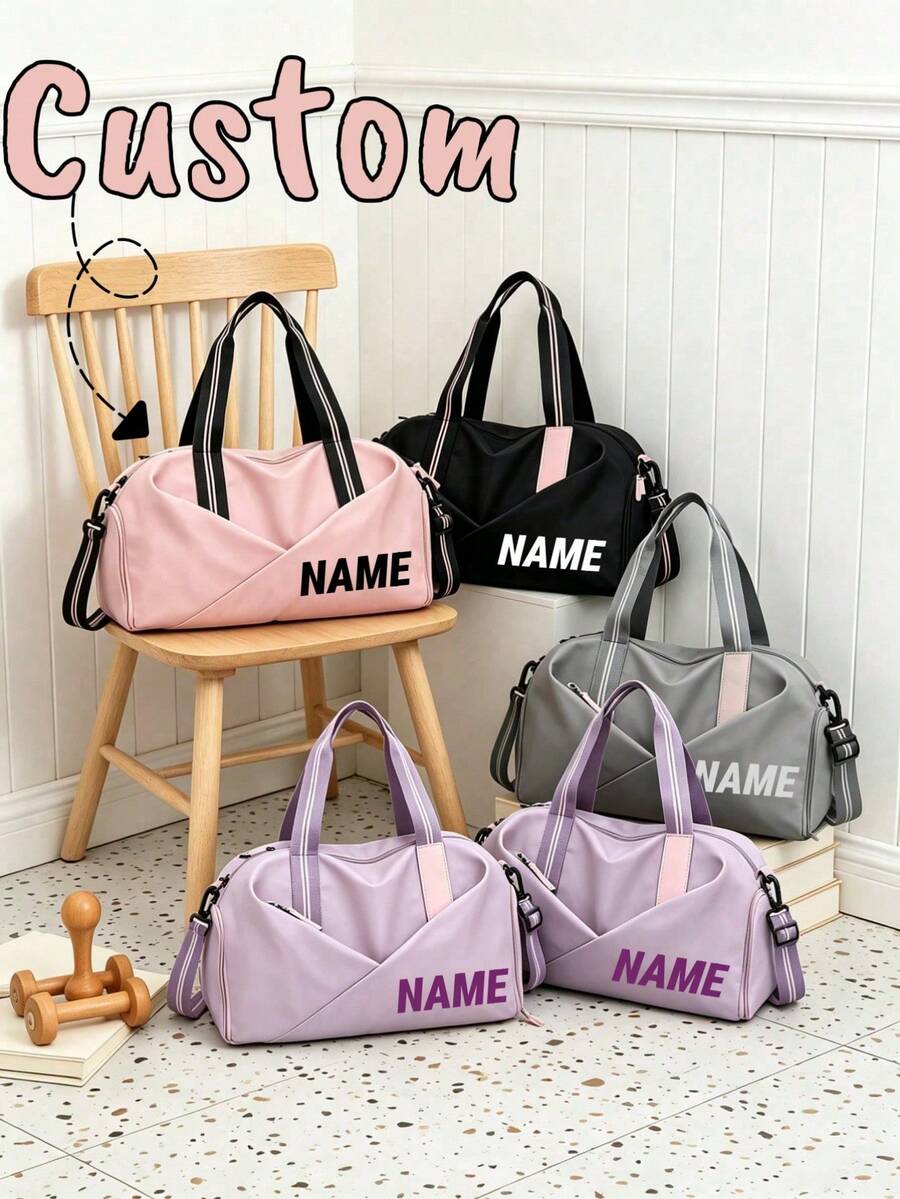 1pc Personalized Back To School Large Capacity Minimalist Casual Travel Bag Luggage Bag, With Shoe Compartment, Multi-Functional Storage, Zipper Closure Nylon Material, Adjustable Shoulder Strap, Hand-Carry, Suitable For Outdoor Sports, Fitness, Swimming. Birthday Gift. - Multicolor - View 1