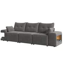 Modern 3-Seater Modular Sofa With Wide Armrests, Cloud Model, With Integrated Storage, Upholstered Pet Area And Two Cushions. Ideal For Living Rooms And Apartments. Gray Color. - 灰色 - 查看 6