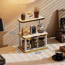 1 pieza Estante de almacenamiento multifuncional para escritorio, soporte de exhibición multiusos, portavasos, estante para perfumes, estante para especias, soporte para pasteles, adecuado para vasos de agua, tazas de café, juegos de té, escritorio de oficina, barra de café, cocina, decoración del hogar - Dorado - Ver 17