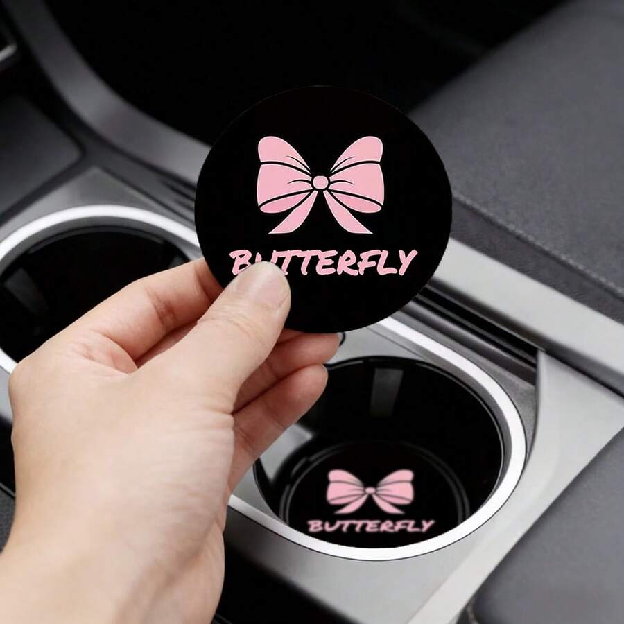 2 Stück Schleifenmuster rutschfeste Auto-Getränkehalter, modische Wasserbecher-Untersetzer für Zuhause und Büro, ideale Geschenkidee für Geburtstage, Partys und Jahrestage - A - Übersicht 1