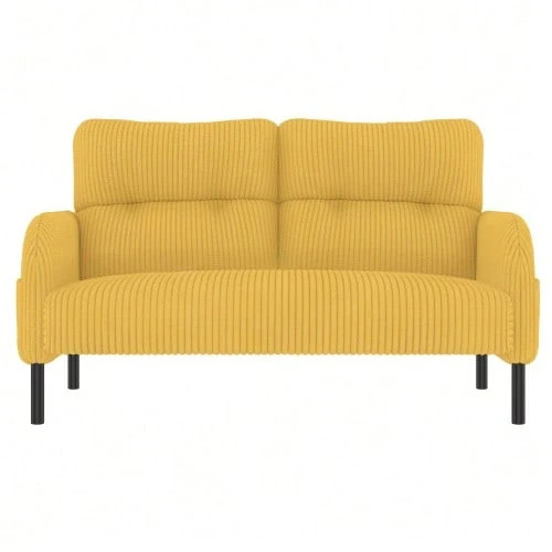 Two-Seater Corduroy Sofa With Comfortable Padding, High Back And Side Pockets, Metal Legs, Integrated Side Pockets, Welcoming Softness And Optimal Support, Perfect For Relaxation Spaces In The Home Office. - Yellow - View 1